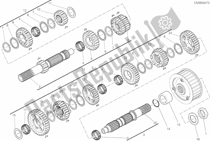 All parts for the Gear Box of the Ducati Diavel Xdiavel USA 1260 2016
